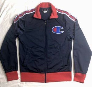 Champion Mens Sz S Full Zip Track Windbreaker Jacket Red/White/Blue Large C Logo